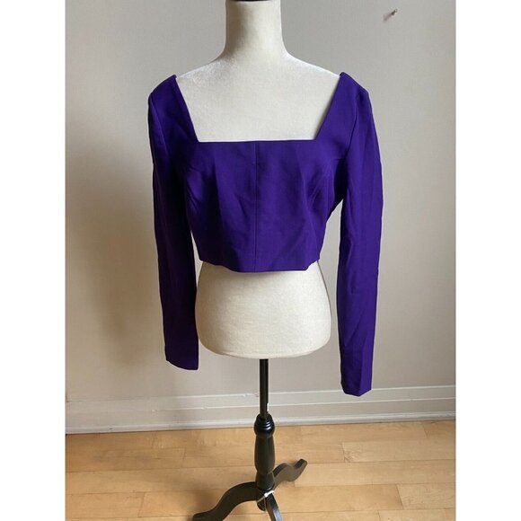 Zara BNWT womens square neck purple crop top sz Xlarge long sleeve - Picture 2 of 7